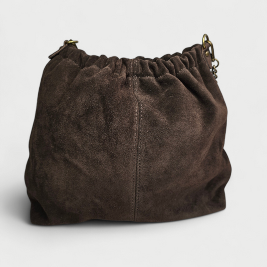Sac seau double bandoulière - daim Chocolat