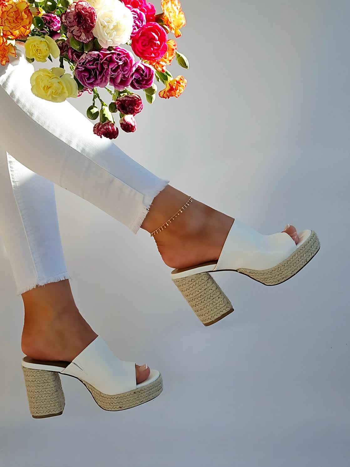 Mules espadrilles à talon Blanc