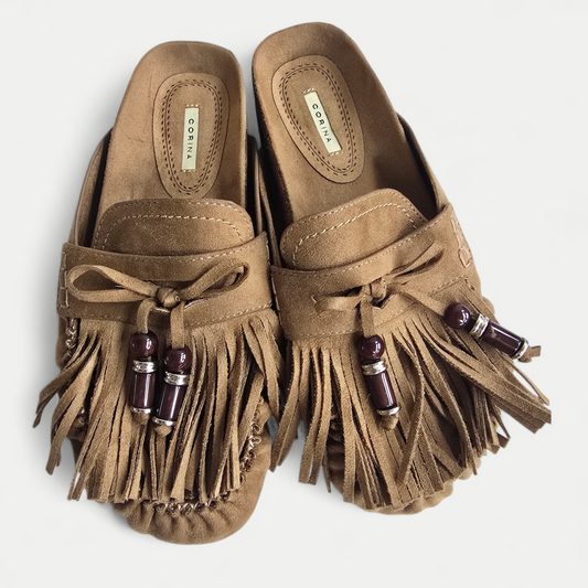 Mules mocassins frange - Corina Camel