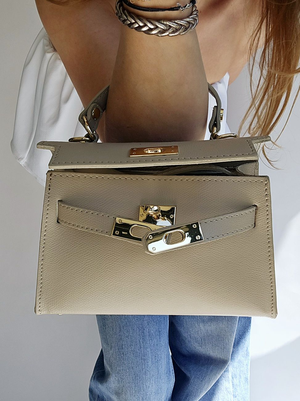 Sac bandouillère Kellie cuir petit modèle Taupe