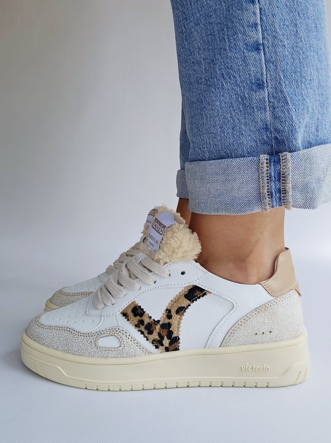 Baskets Victoria - Seùl Leopard & languette sherpa