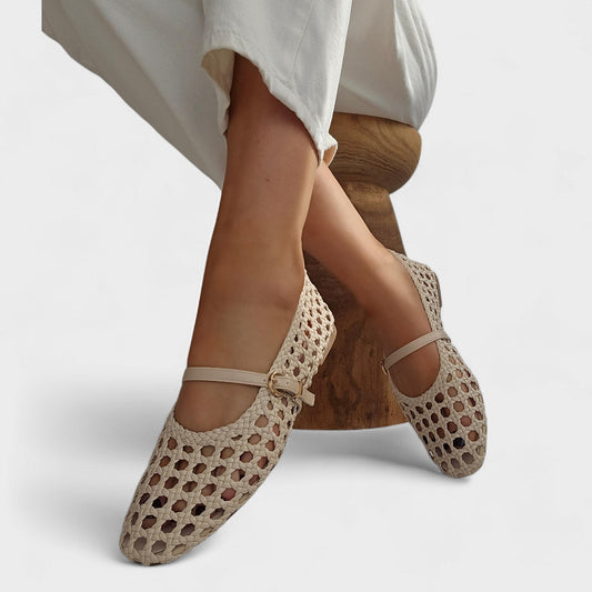 Babbies tressées bride réglable – Beige