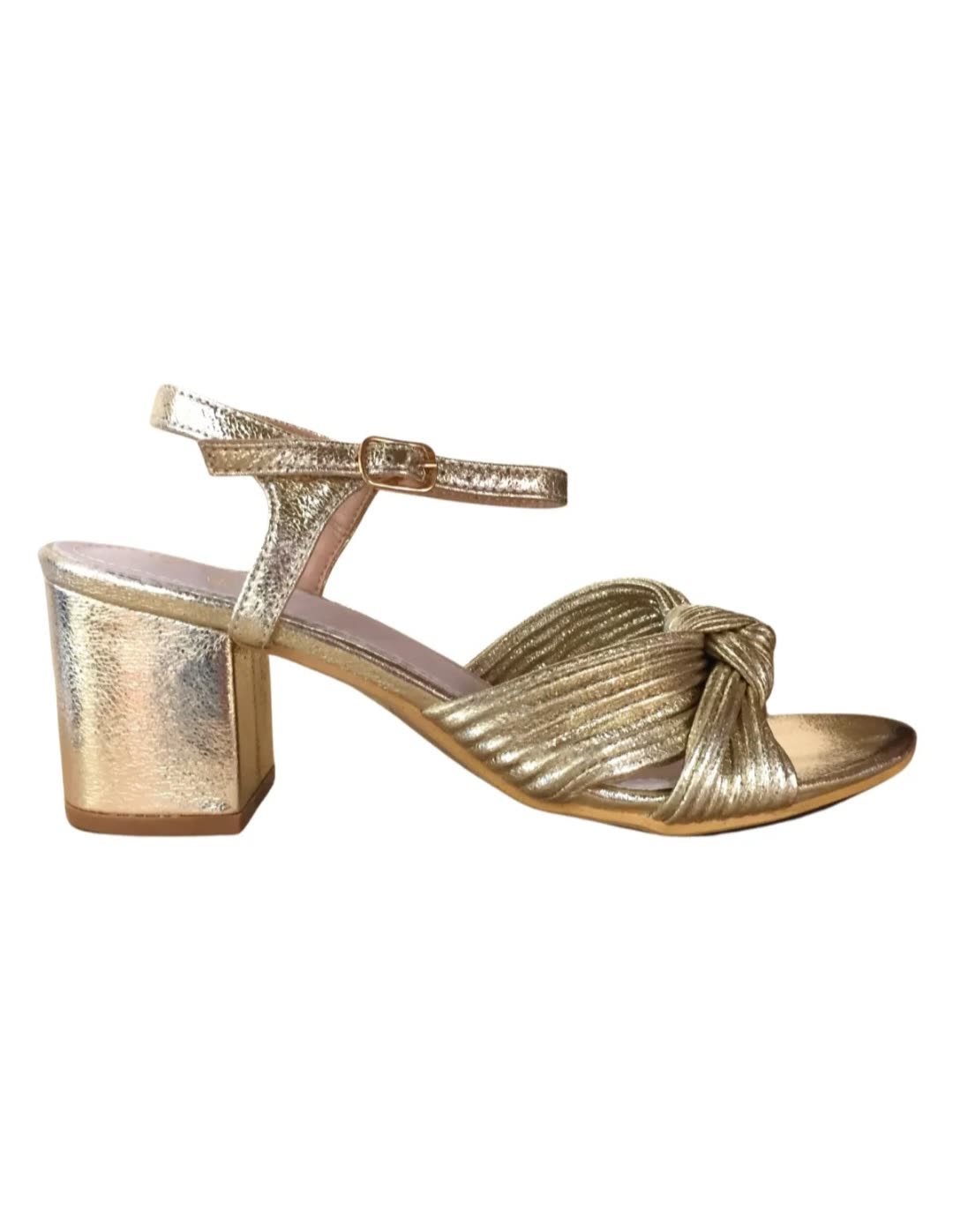 Sandales à talon bride noeud Doré