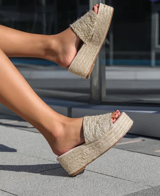 Mules espadrilles plateau Naturel & liseré Doré