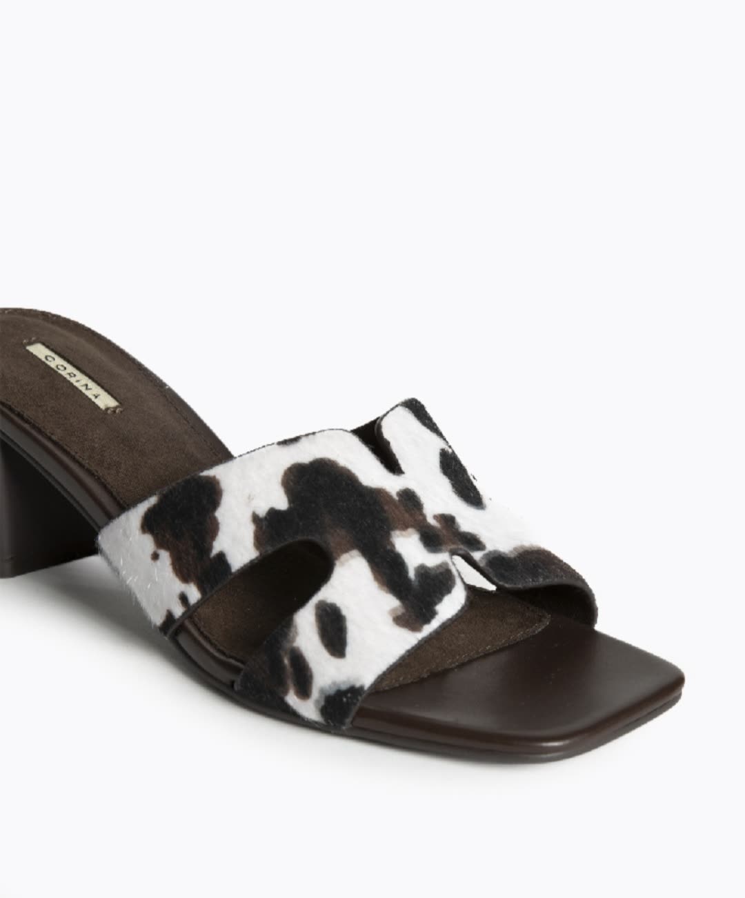 Mules à talon imprimées vache Corina – Sandrillonchaussures