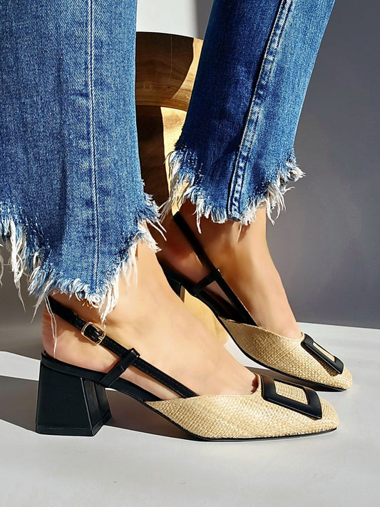 Escarpins slingbacks raphia Noir