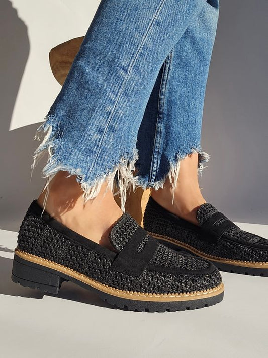 Mocassins raphia Noir