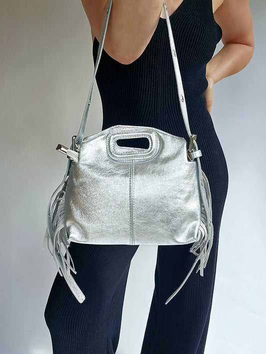 Sac frange bandouillère rivets Petit Argenté
