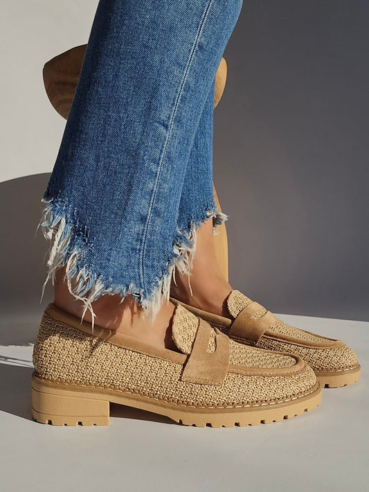 Mocassins raphia Beige