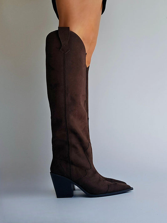 Bottes santiags haute Corina suédine Chocolat