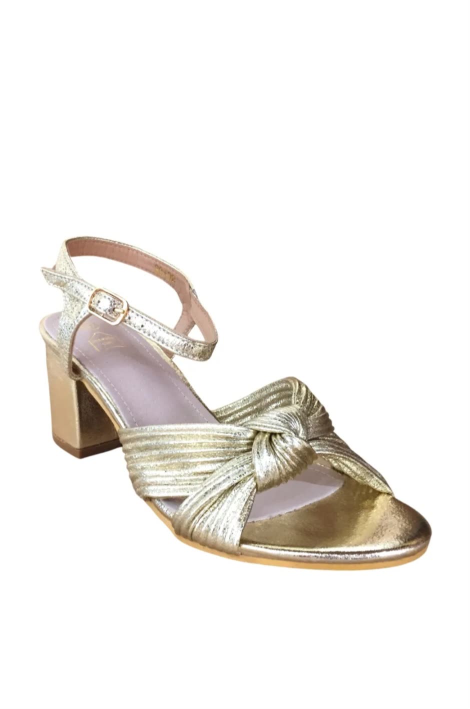 Sandales à talon bride noeud Doré