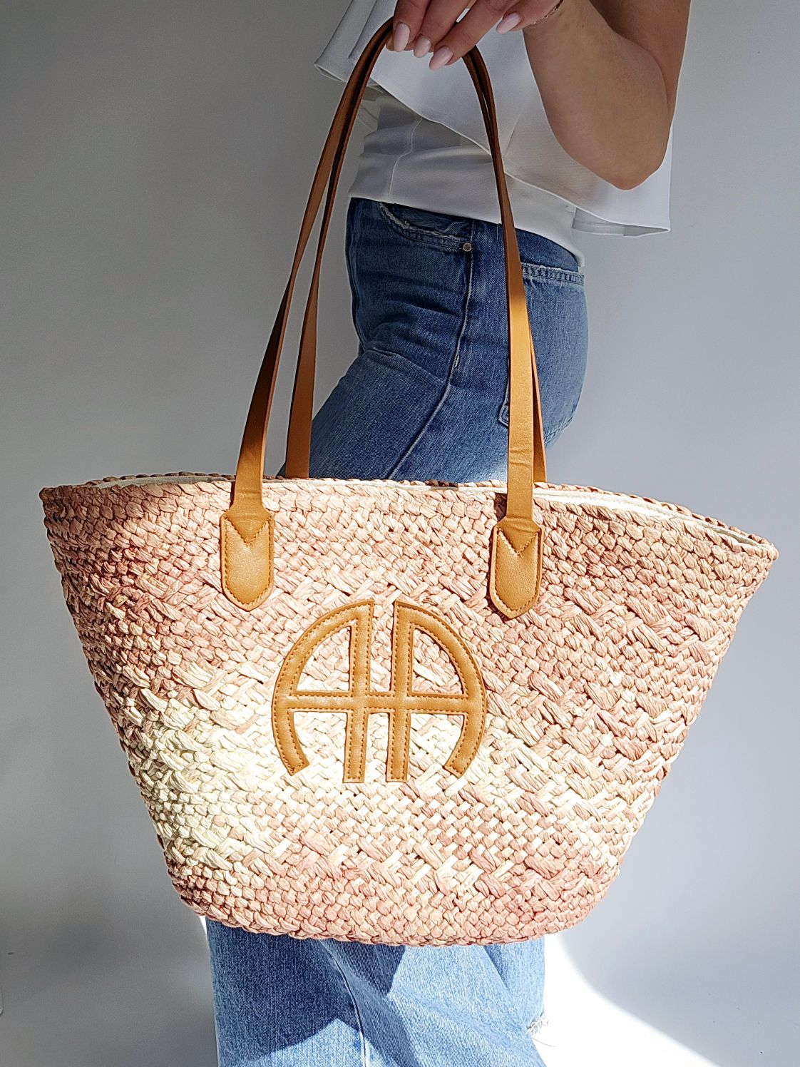 Cabas panier anse en cuir AA Rose