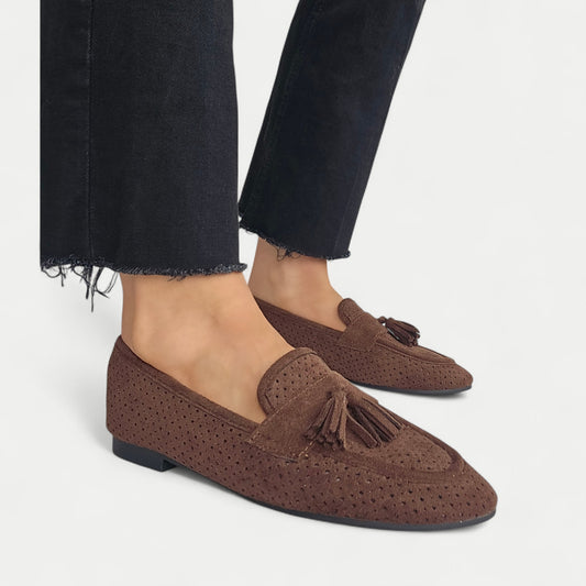 Mocassins pompom - ajouré Chocolat