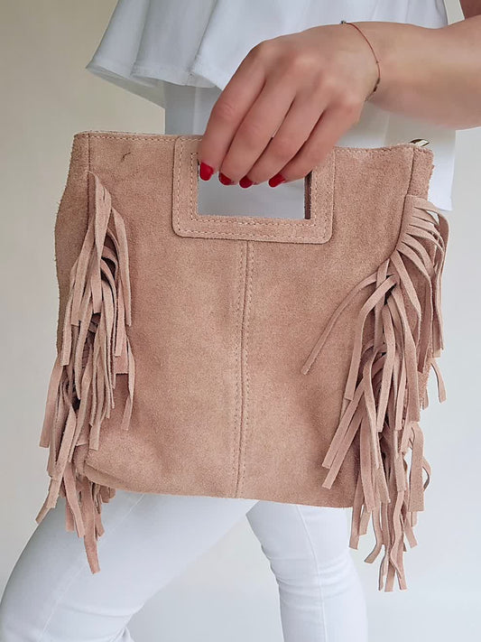 Sac bandouillère Frange Rose pastel