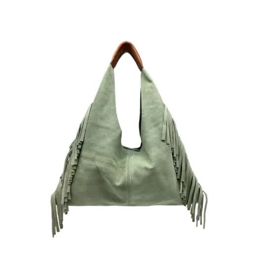 Sac Frange porté mains daim Vert