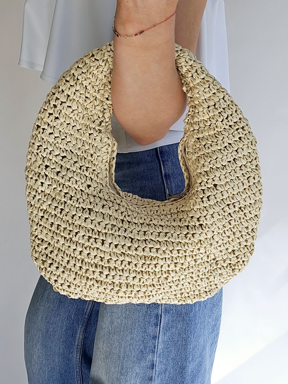 Sac banane raphia Beige clair