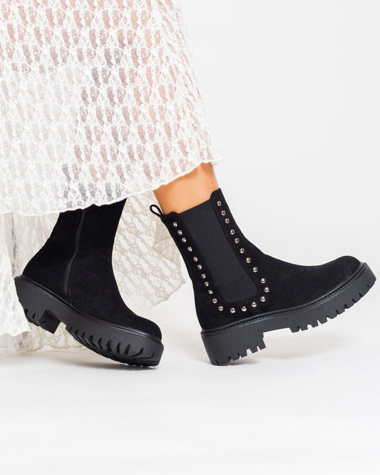 Boots chelsea cloutées suédine Noir