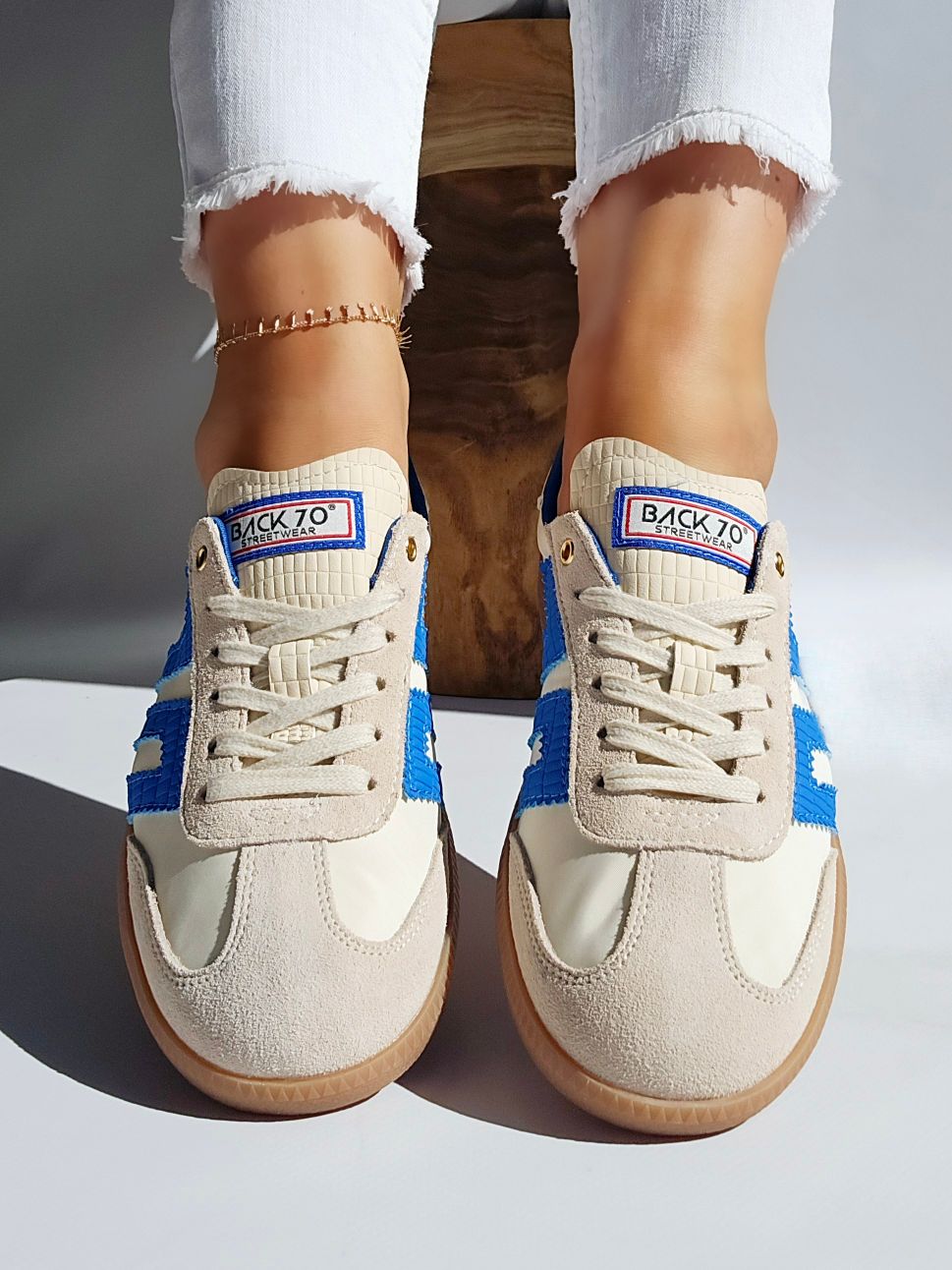 Baskets back70 nylon Beige & Bleu