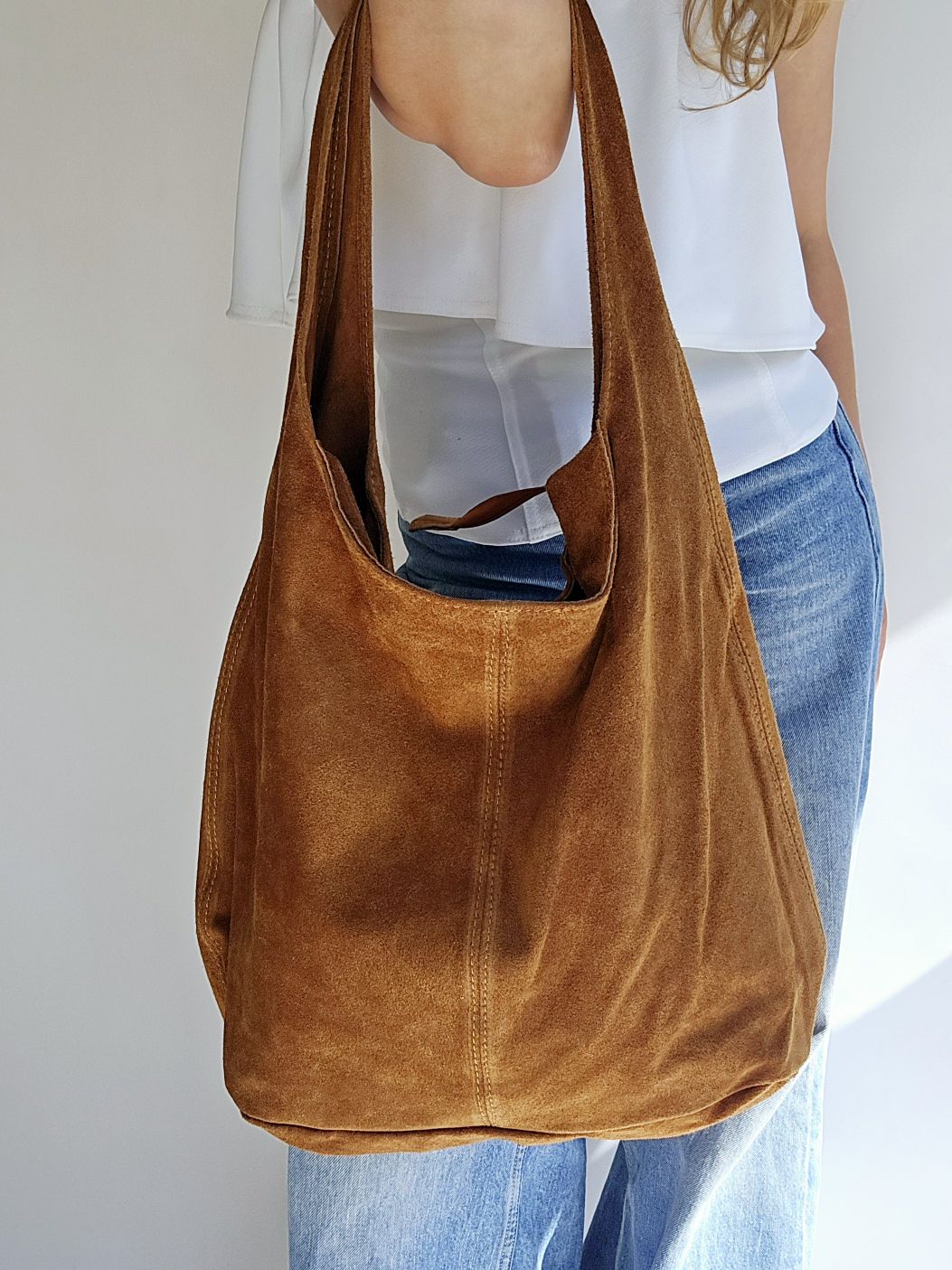Cabas porté épaule daim Camel