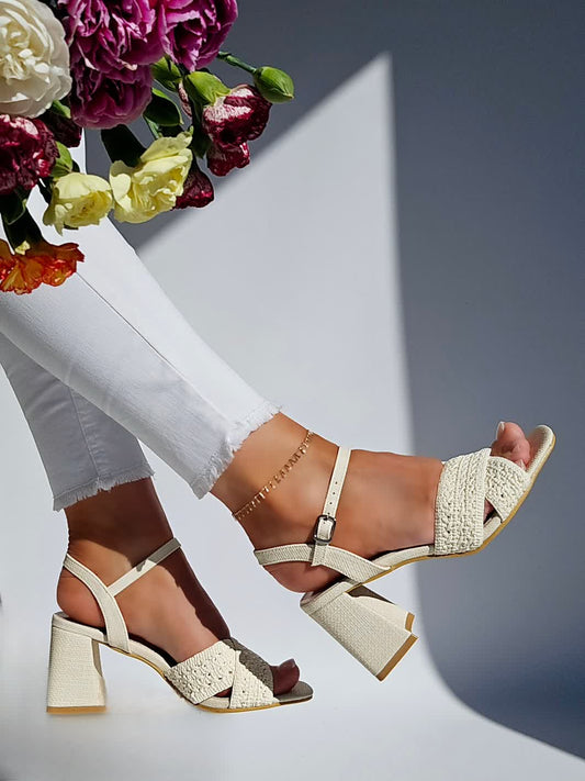 Sandales talon Naturel effet raphia Beige clair