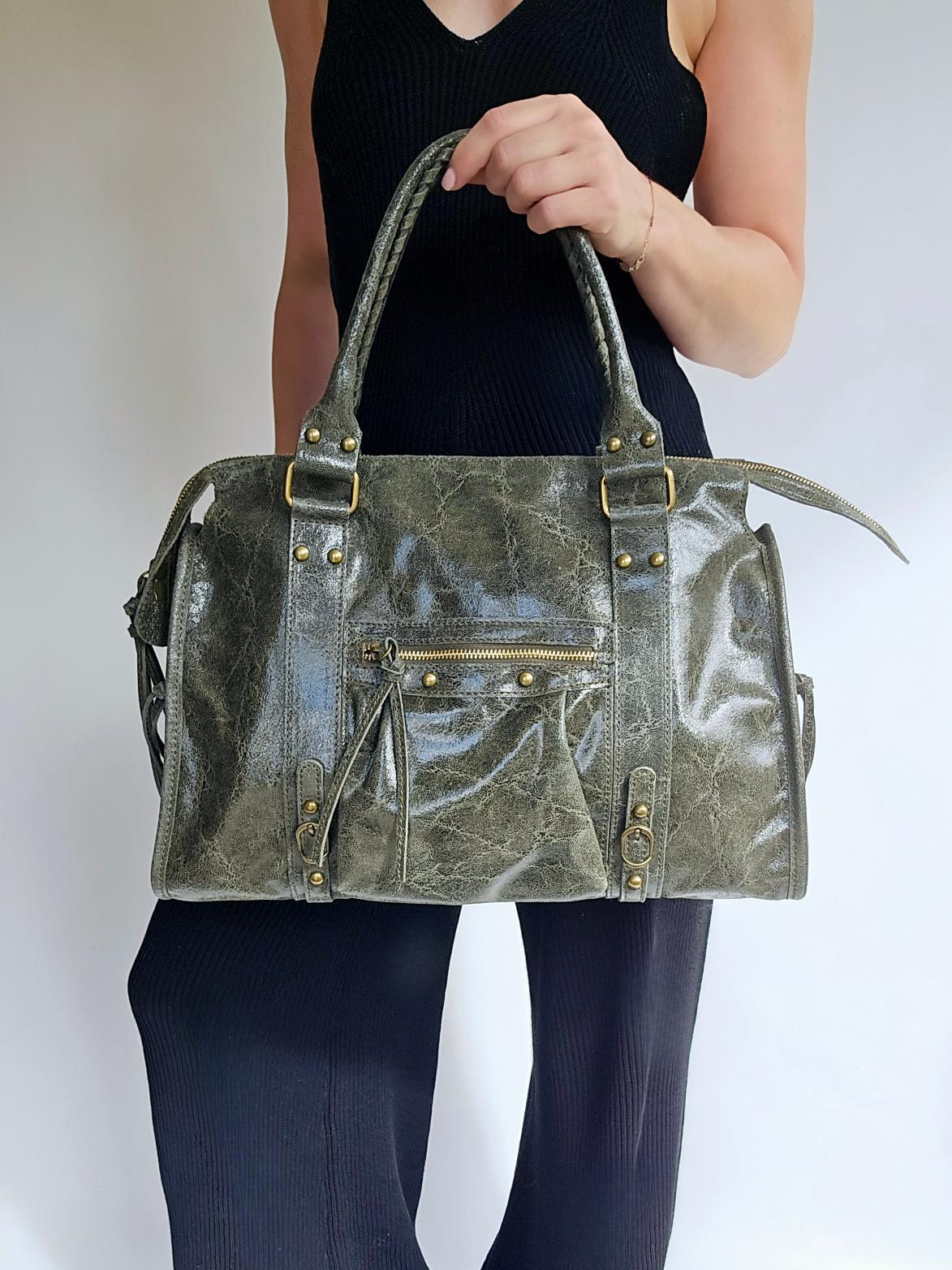 Sac Balou grand modèle 100% cuir irisé Kaki
