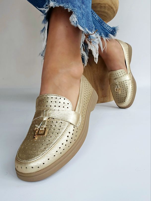 Mocassins ajourés ornements clé doré Gold