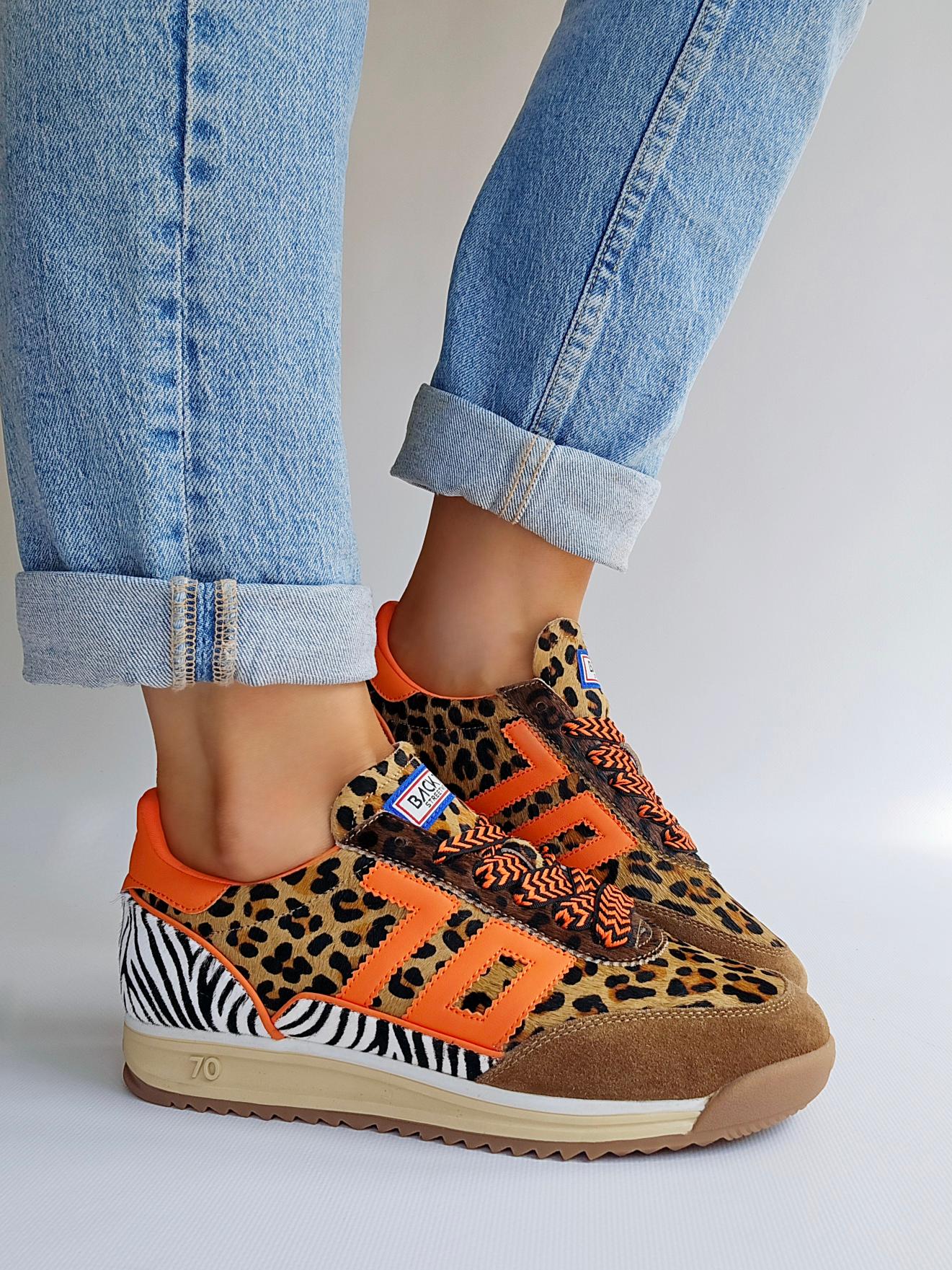 Baskets Back70 Barkley running Orange & Léopard