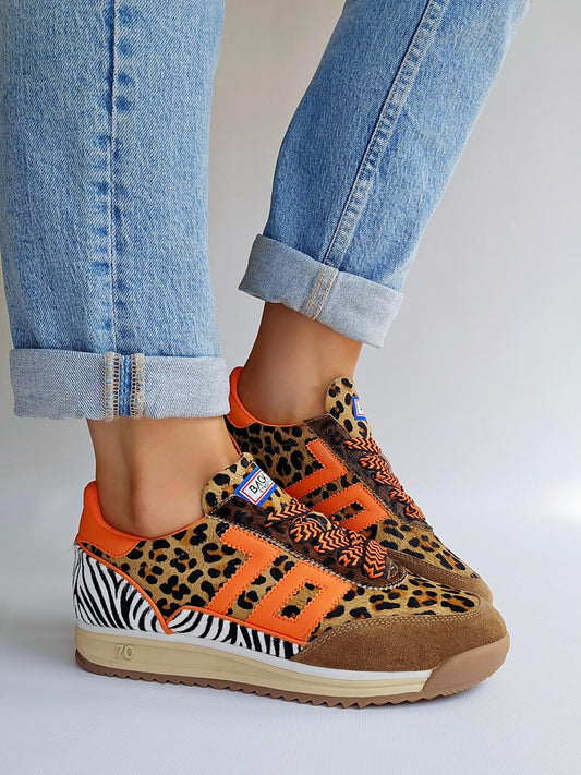 Baskets Back70 Barkley running Orange & Léopard