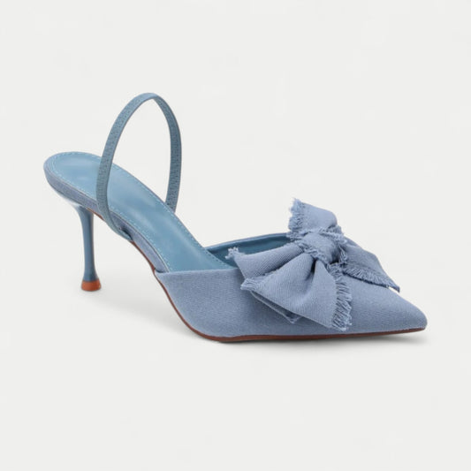 Escarpins talon aiguille en toile - nœuds Bleu clair