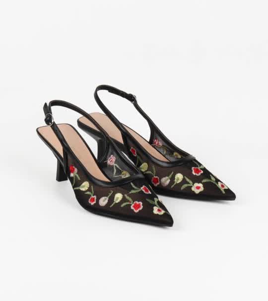 Escarpins petit talon Fleur Noir