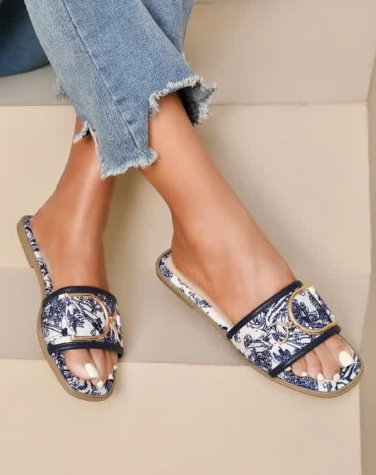 Mules claquettes toile de jouy  Bleu