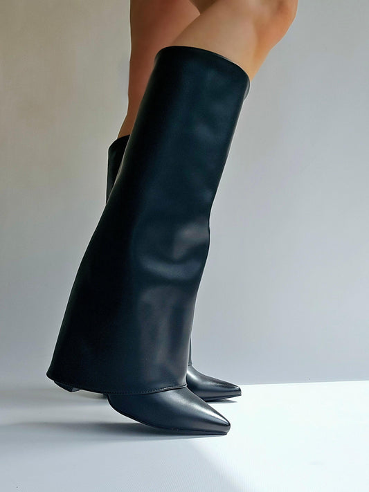 Bottes chaussettes talon carré Noir