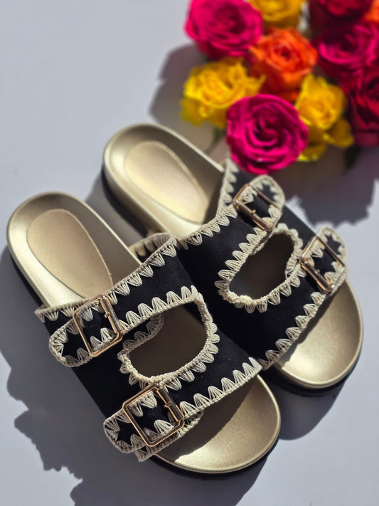 Mules brodées Noir