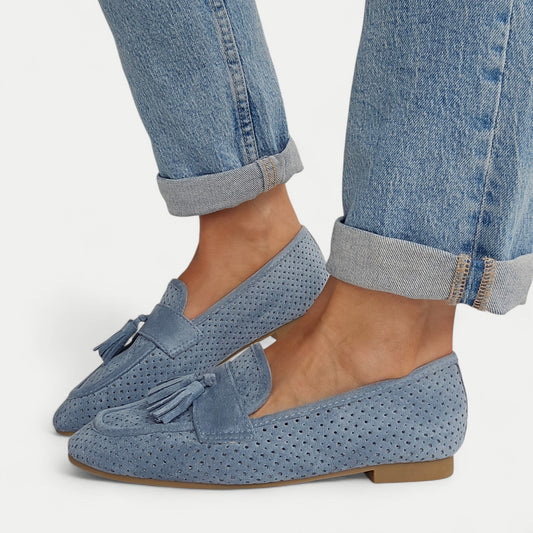 Mocassins pompom - ajouré Bleu ciel