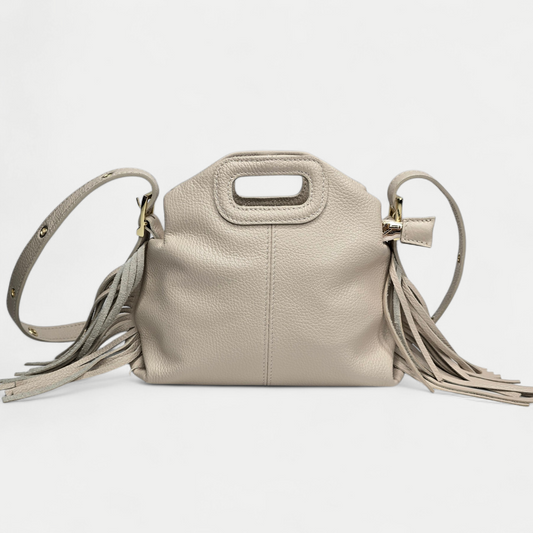 Sac bandoulière Frange - cuir grainé Beige