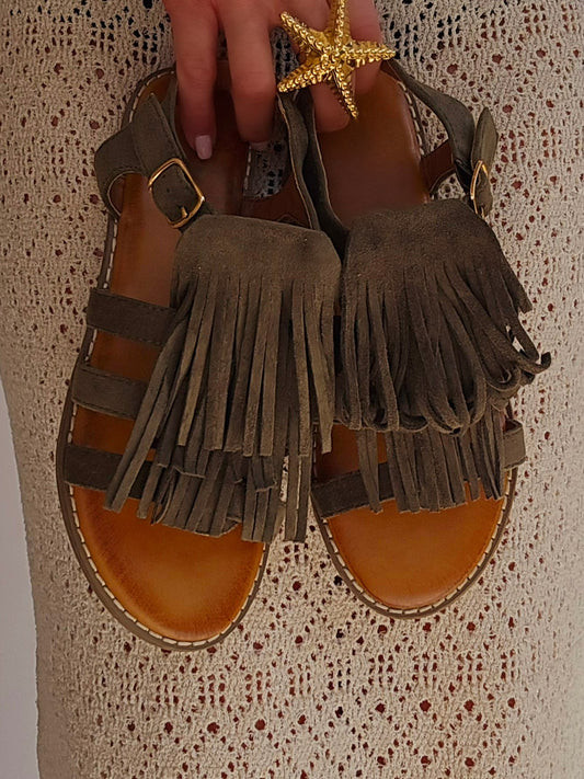 Sandales à franges Kaki