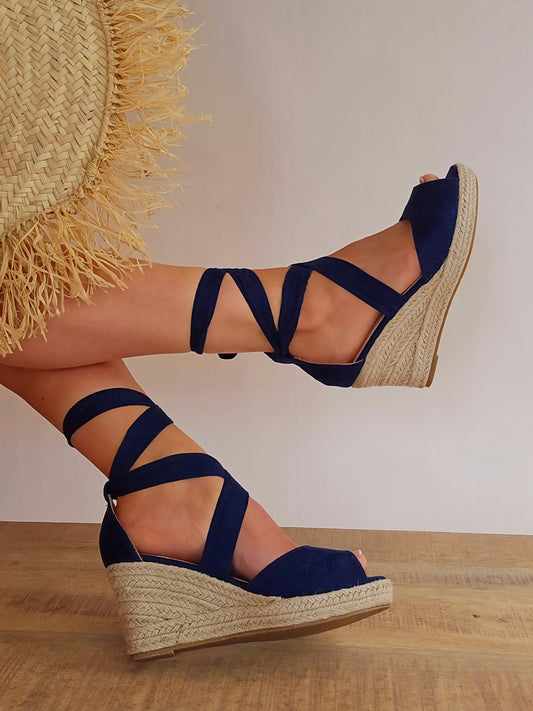 Espadrilles compensées laçage Bleu marine