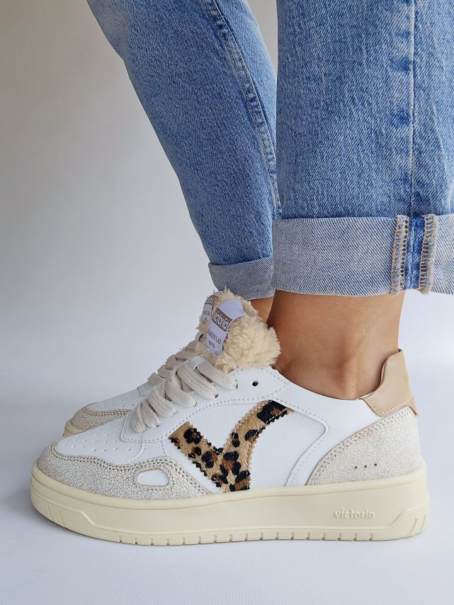 Baskets Victoria - Seùl Leopard & languette sherpa