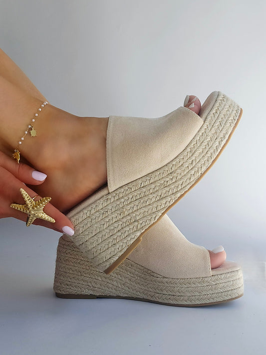 Mules compensées espadrilles platforme Beige