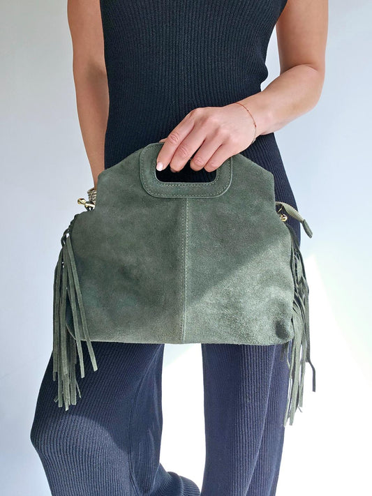 Sac frange bandouillère rivets Grand Kaki