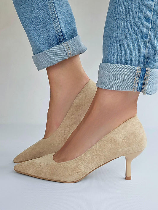 Escarpins petit talon suédine Beige