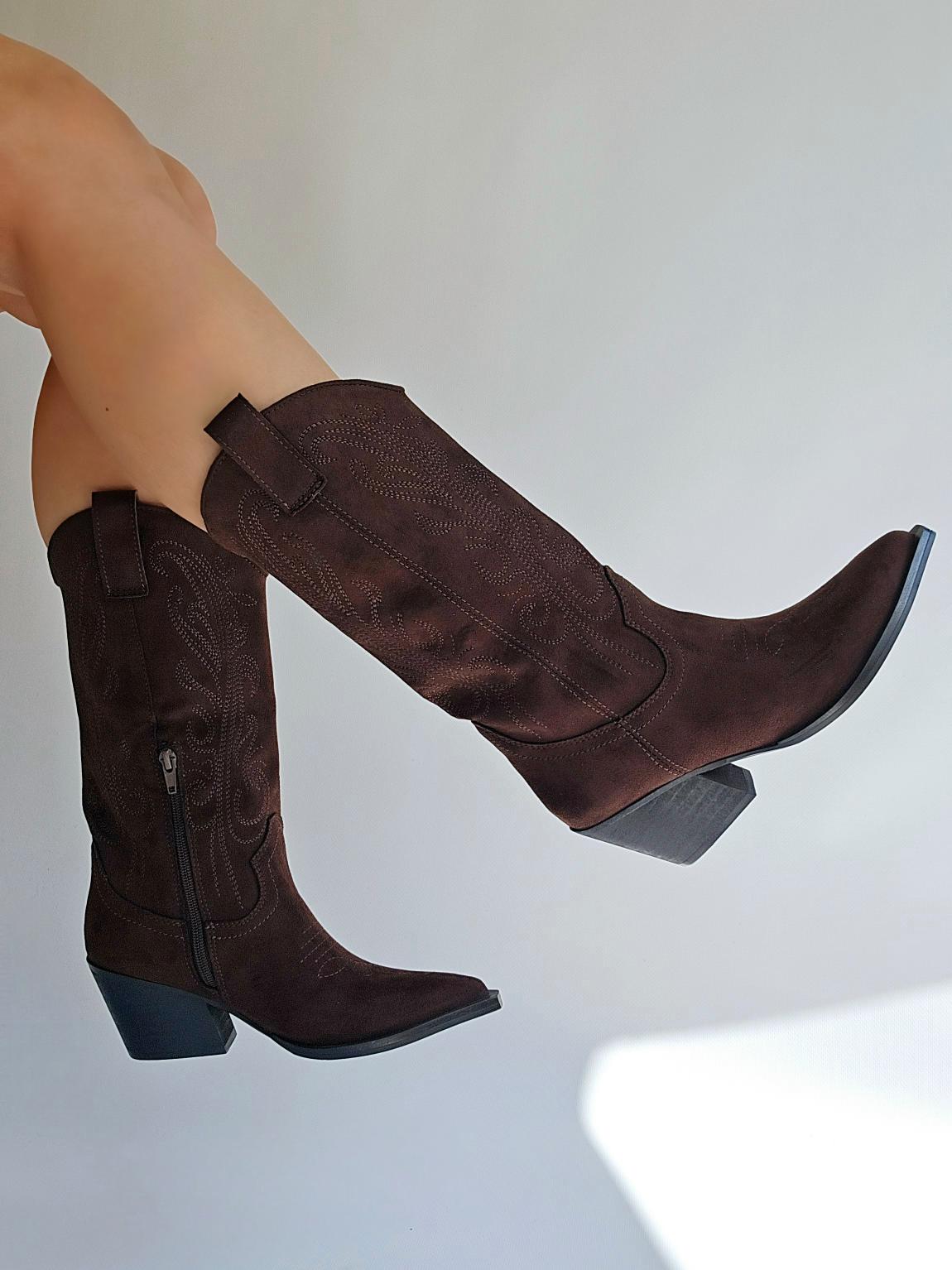 Bottines santiags Corina suédine Chocolat