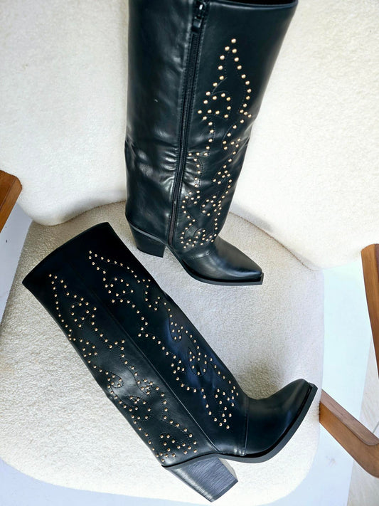 Bottes santiags effet chaussette clou doré Noir