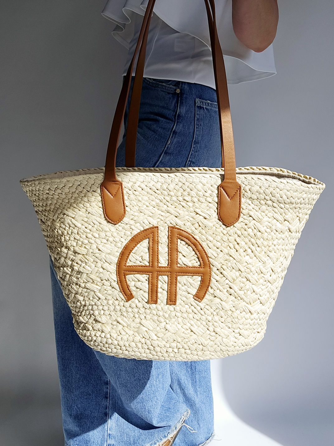 Cabas panier anse en cuir AA Beige