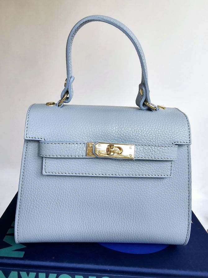 Sac Kellie cuir grainé Moyen Bleu ciel