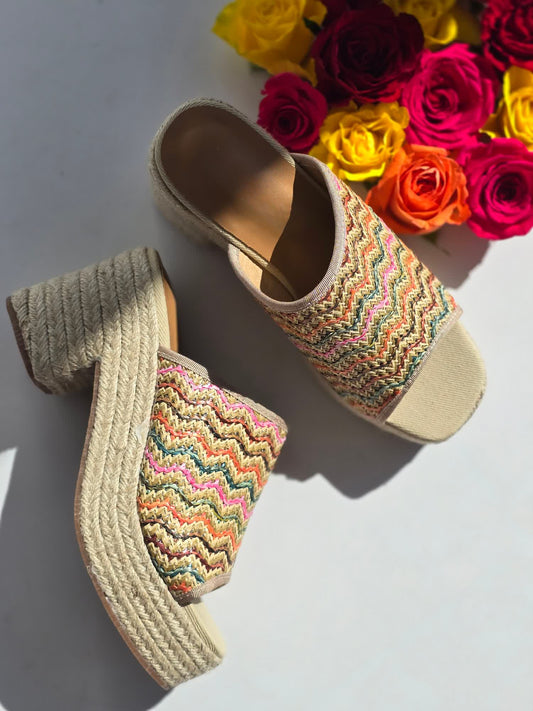 Mules espadrilles à talon Zigzag
