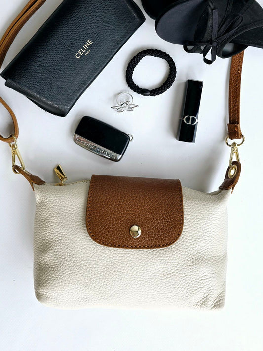 Mini sac rabat 100% cuir bandouillère ÉCRU