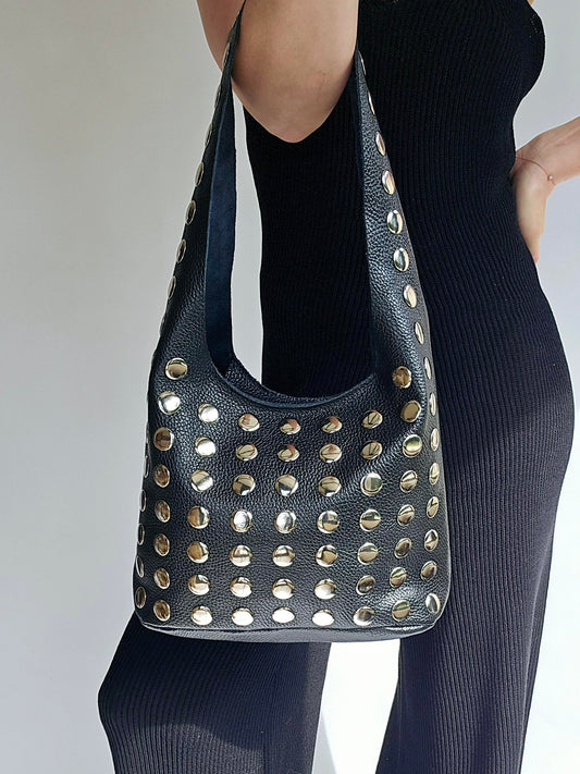 Sac rivets cuir grainé Noir