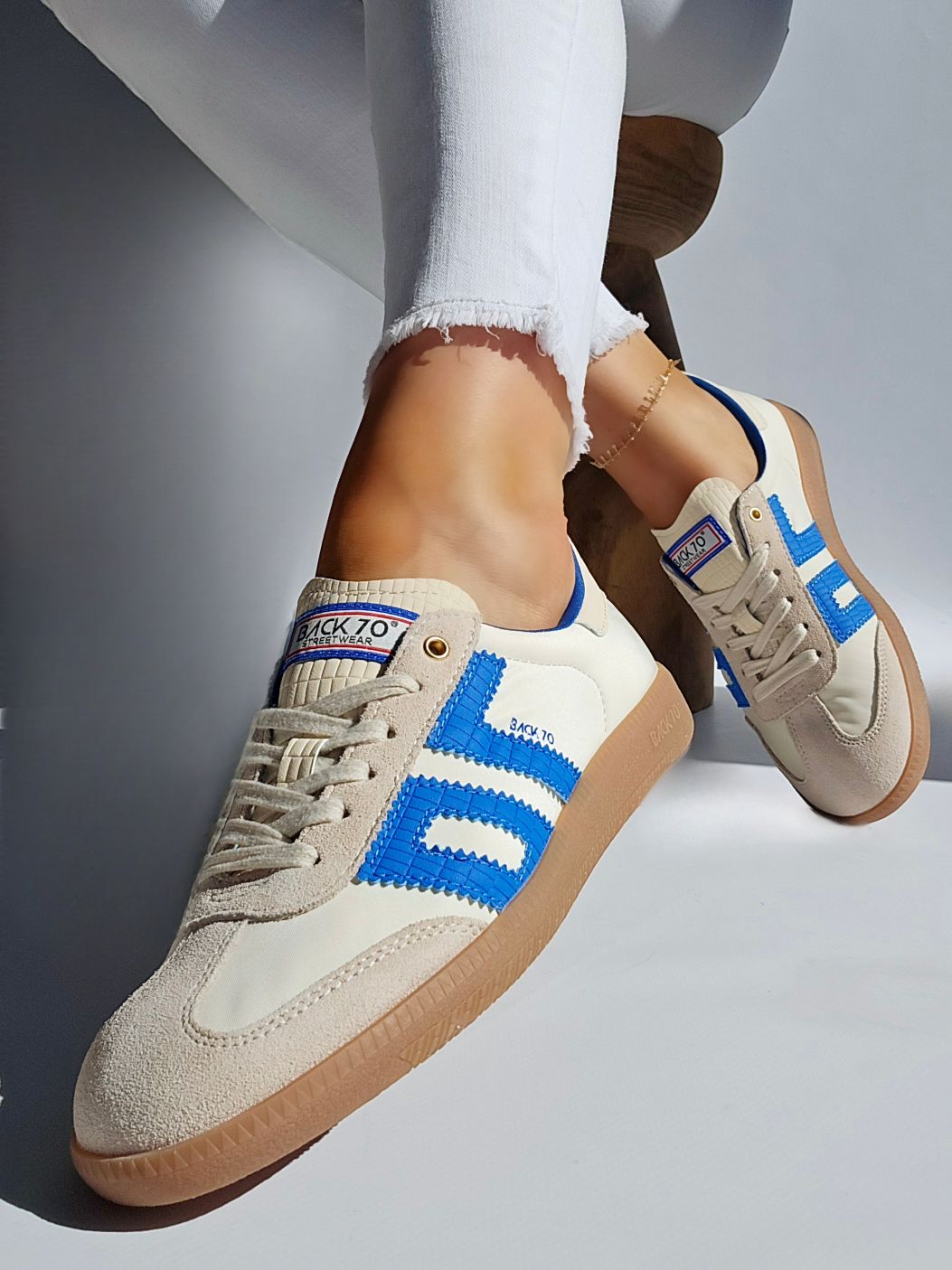Baskets back70 nylon Beige & Bleu