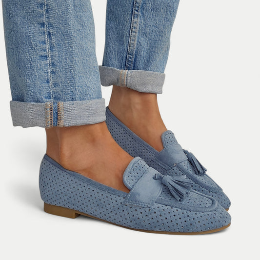 Mocassins pompom - ajouré Bleu ciel